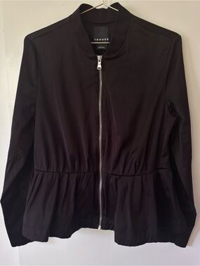 Trouve| Black Zip-Front Peplum Bomber Jacket Sz L